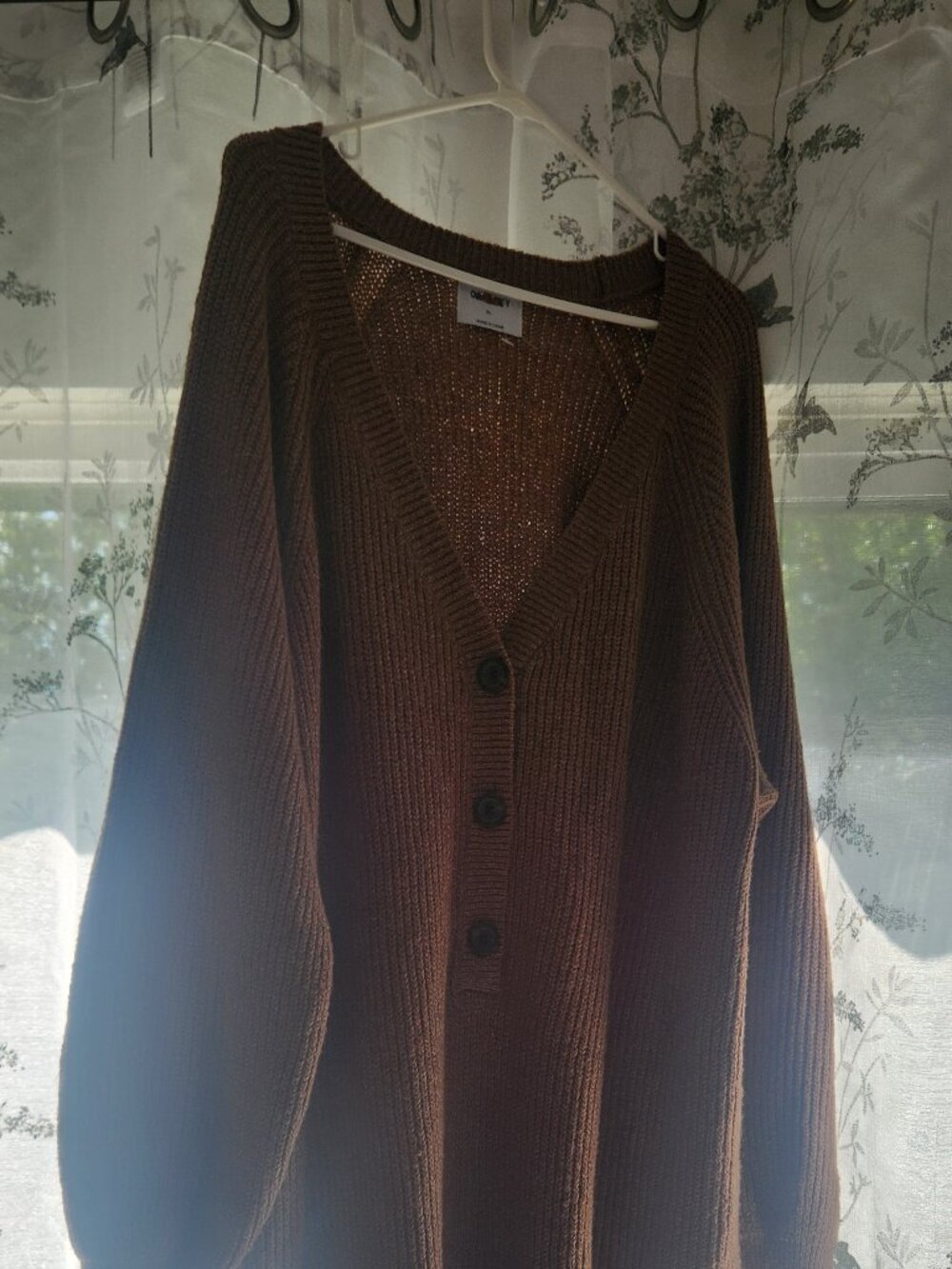 Old Navy Warm Brown Long Sleeve V-Neck Button Sweater Dress
